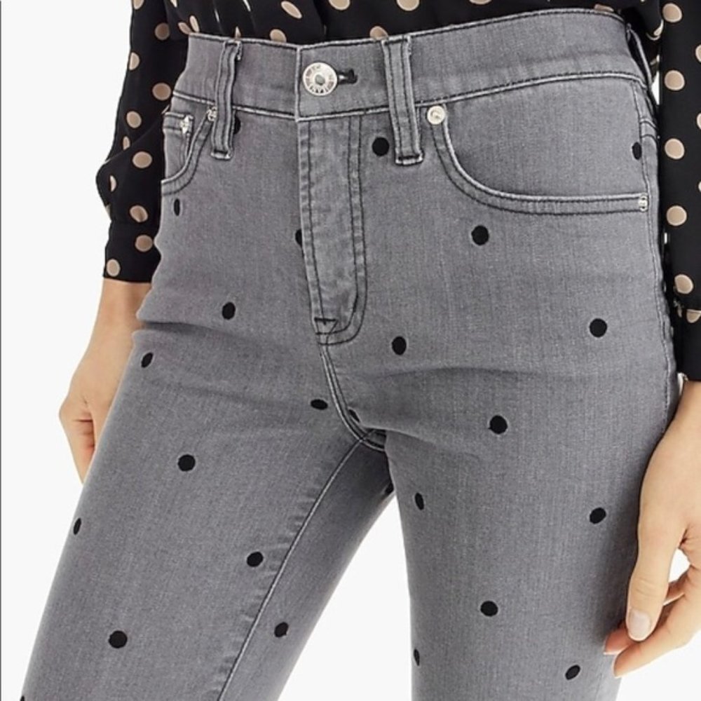 J Crew 9" High-Rise Toothpick Polka Dot Jean